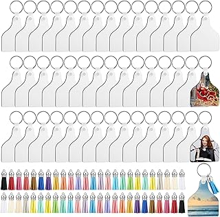 200 Cow Ear Tag Sublimation Blank Keychains Double Side Includes 50 Heat Transfer Sublimation Keychain Blanks 50 Leather Tassels 50 Jump Rings 50 Plastic Buckles DIY Halloween Christmas Ornaments