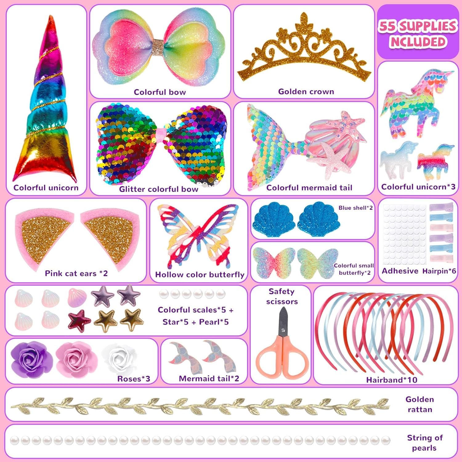 Set De Bandeaux Faits à La Main, Cadeau Thème Licorne Pour