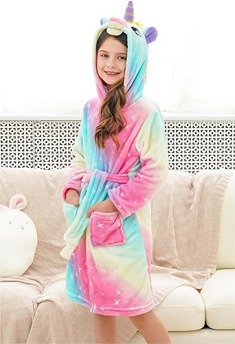 Miniatura 5 de Doctor Unicorn Bata de baño de forro polar con capucha para niñas pequeñas