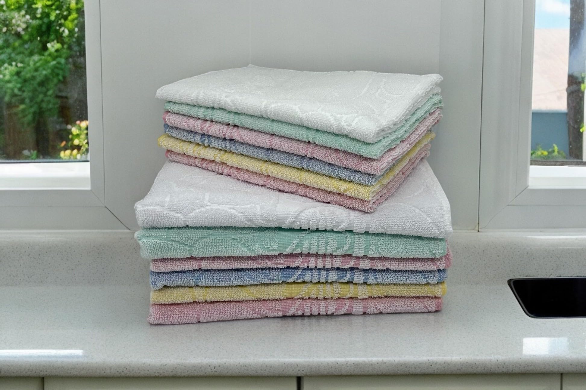 Set Asciugamani Da 12 pezzi, 6 Asciugamani Viso 60x105 e 6 Asciugamano Ospite 40x60 Modello HERTS Pastello, 100% Spugna di Cotone, Altamente Assorbente Per Bagno, Palestra, Hotel e Spa