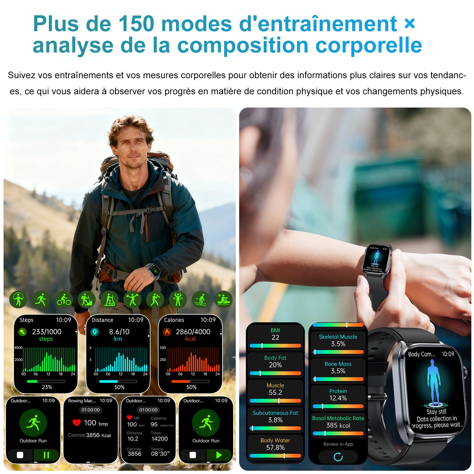Montre Connectée Homme avec ECG+HRV, 2.0" AI-GPT Smartwatch avec Torche LED | Assistant IA & Cadrans IA personnalisables, Mini-bilan de santé, Étanche IP68, Appel Bluetooth, SOS, Analyse du Sommeil