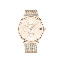 Tommy Hilfiger Orologio Analogico Multifunzione al Quarzo da Donna con Cinturino in Maglia Metallica in Acciaio Inossidabile Color Oro Rosa – 1781944