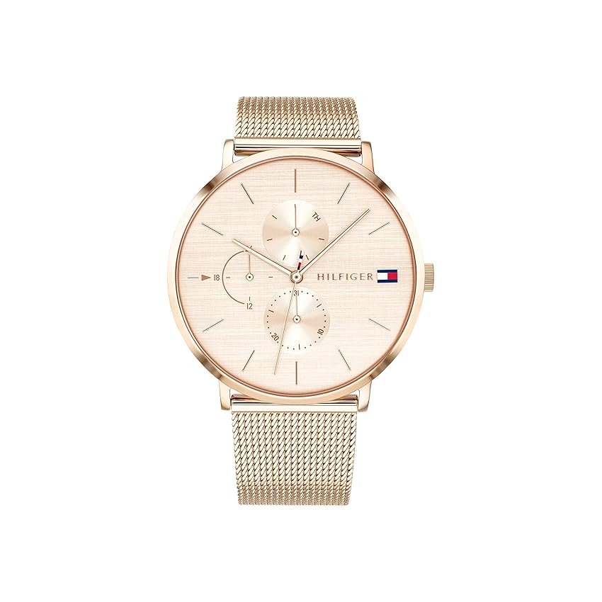 Tommy Hilfiger Orologio Analogico Multifunzione al Quarzo da Donna con Cinturino in Maglia Metallica in Acciaio Inossidabile Color Oro Rosa - 1781944