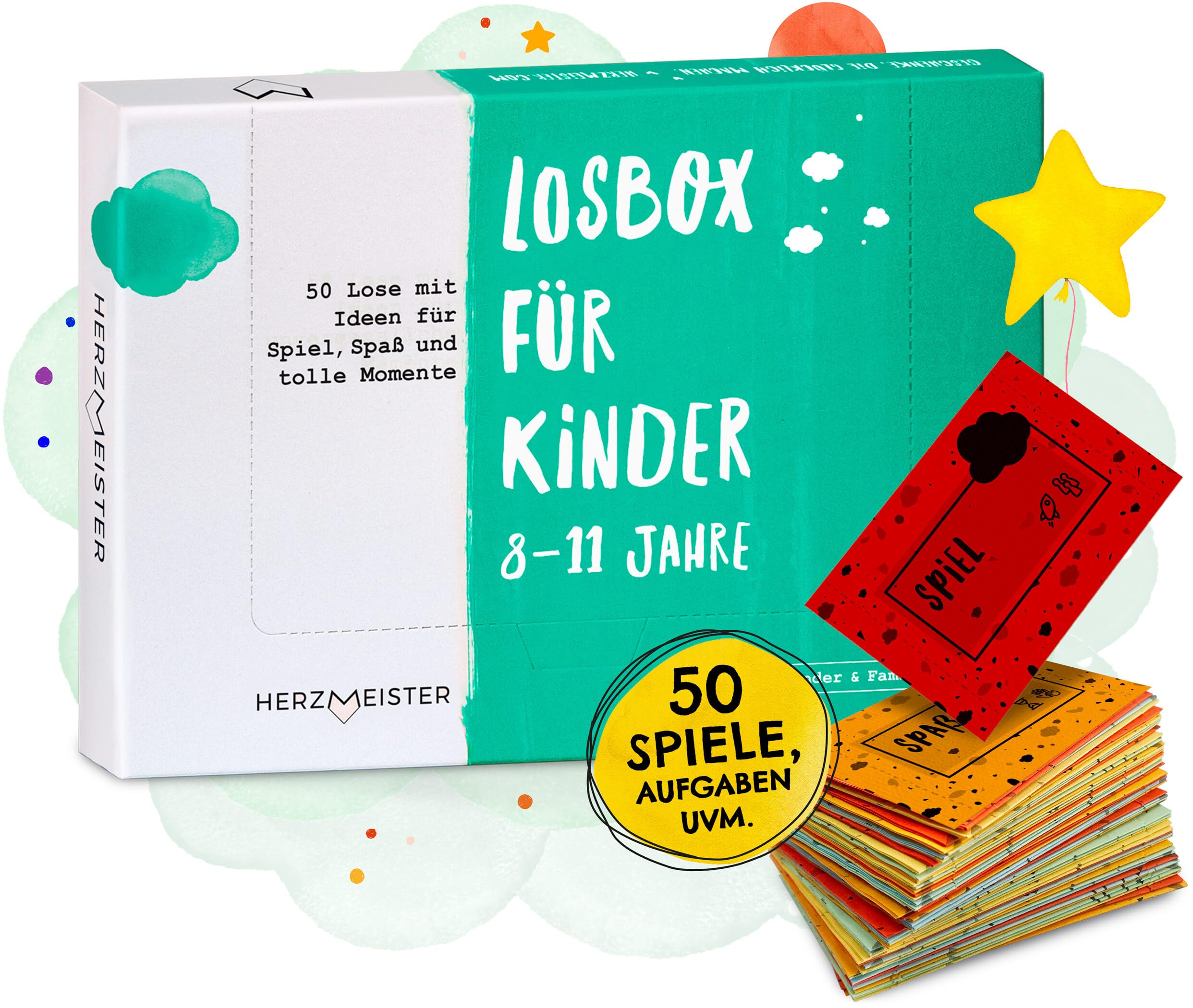 Herzmeister Geschenk für Mädchen und Jungs ab 8 Jahre - 50 kreative Spiele - Tolle Geschenkidee - Perfekt für Kinder mit 8, 9, 10 und 11 Jahren - 50 kleine Kinderspiele für viel Spaß