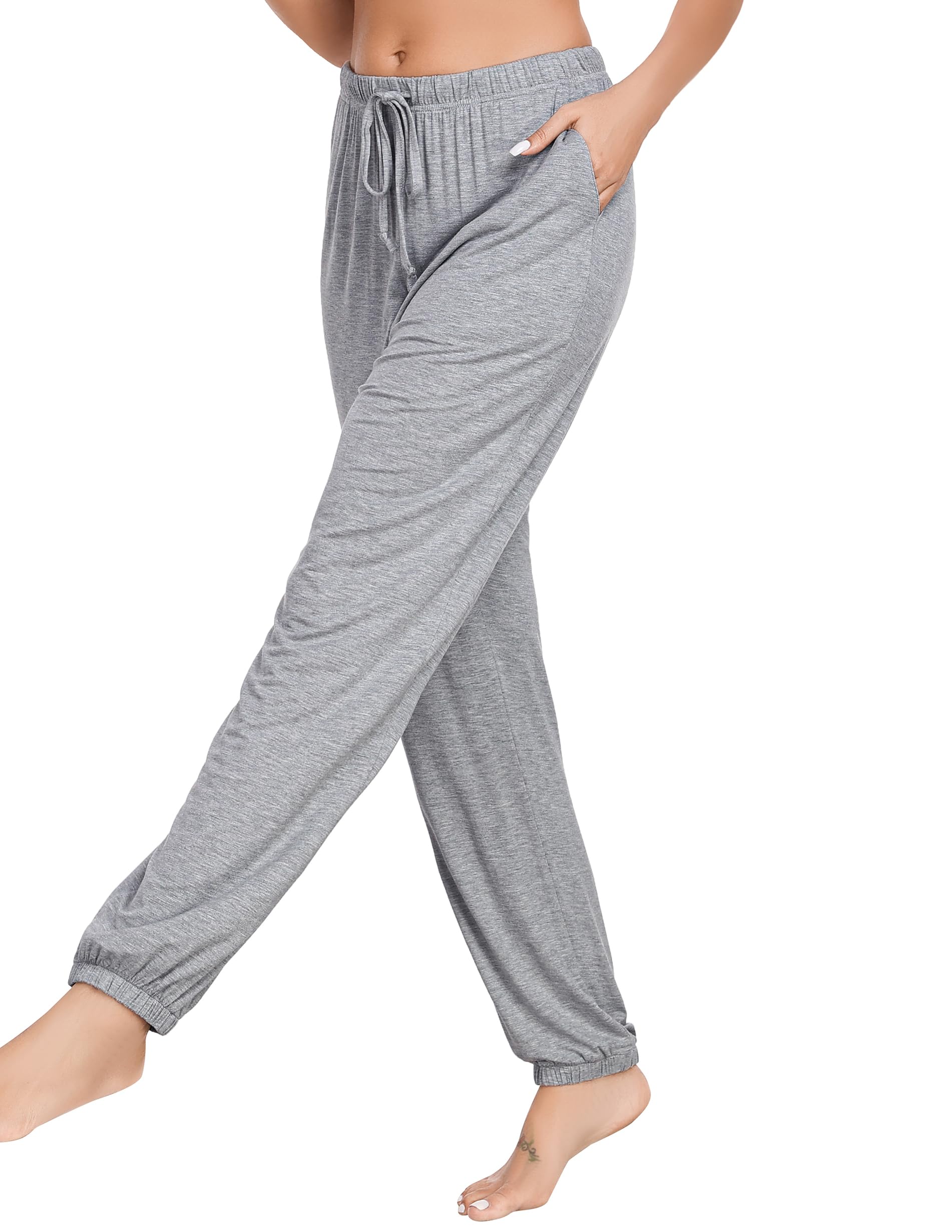 Vlazom Pantaloni del Pigiama Donna A Righe Cotone Lungo Morbidi Pantaloni da Notte con Tasche per Loungewear