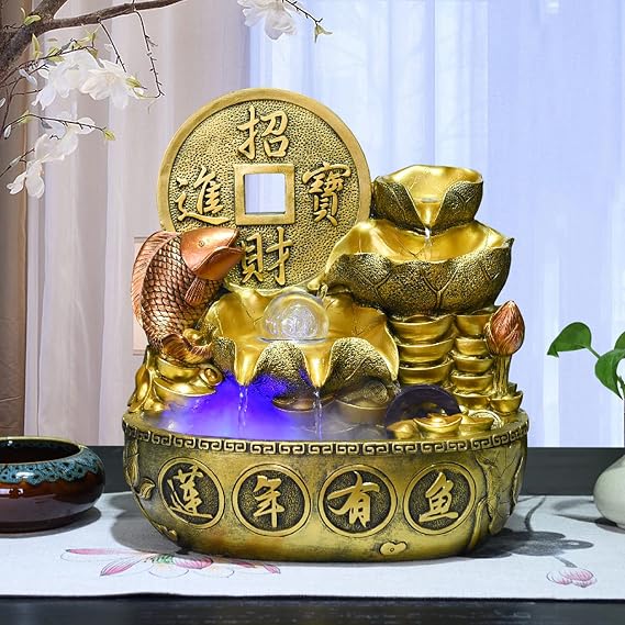 Indoor Small Water Fountain Indoor Fountain Chinese Desktop Fountain Waterfall Fountain Leisure Waterscape Feng Shui Desktop Fountain Interior Decoration Tabletop Fountains Feng Shui Decor ( Size : La