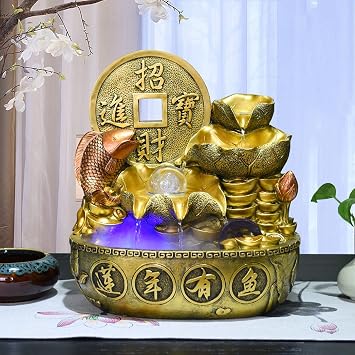 Indoor Small Water Fountain Indoor Fountain Chinese Desktop Fountain Waterfall Fountain Leisure Waterscape Feng Shui Desktop Fountain Interior Decoration Tabletop Fountains Feng Shui Decor ( Size : La