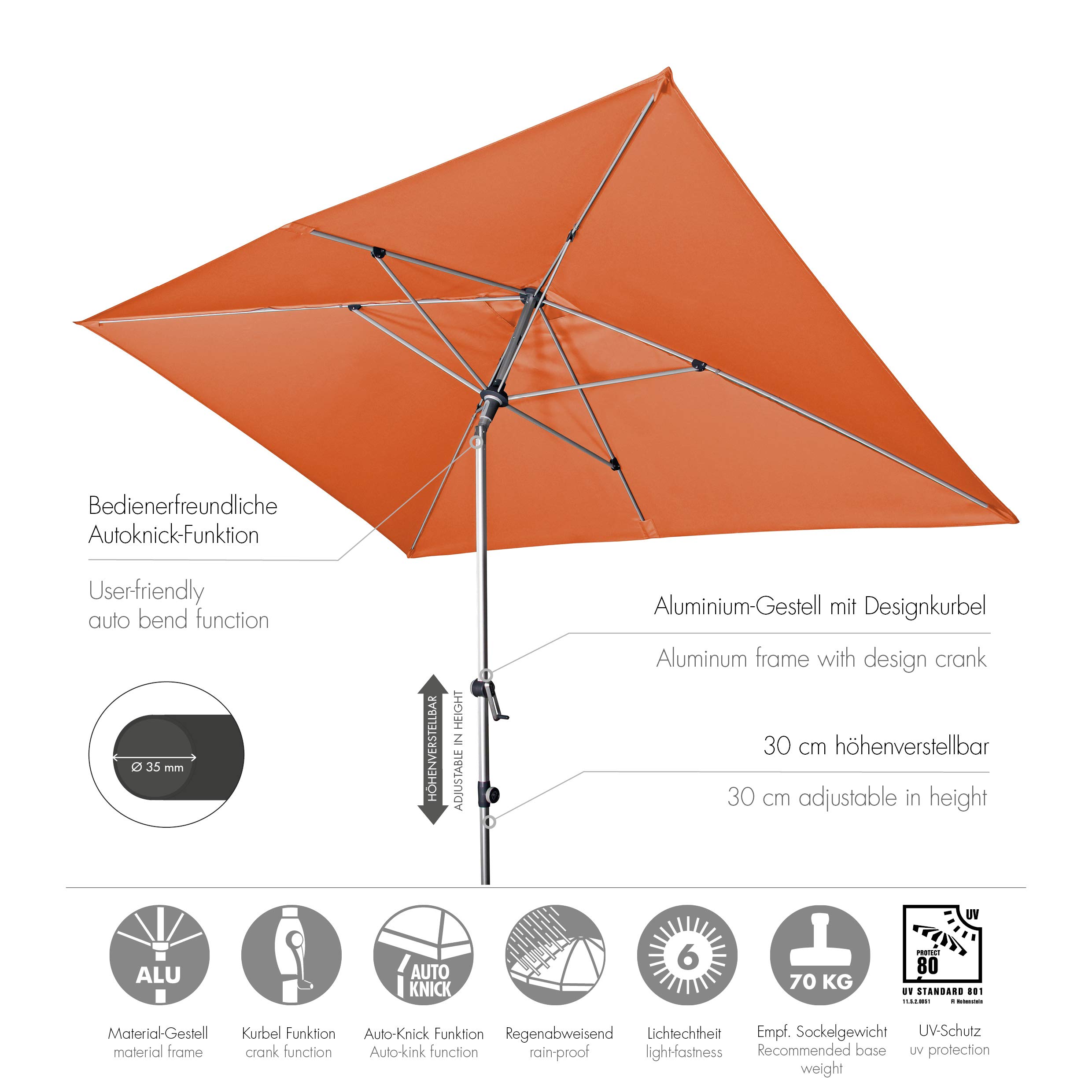 Doppler EXPERT Auto Tilt – Rechteckiger Sonnenschirm für Balkon oder Terrasse – Knickbar – ca. 300x200 cm
