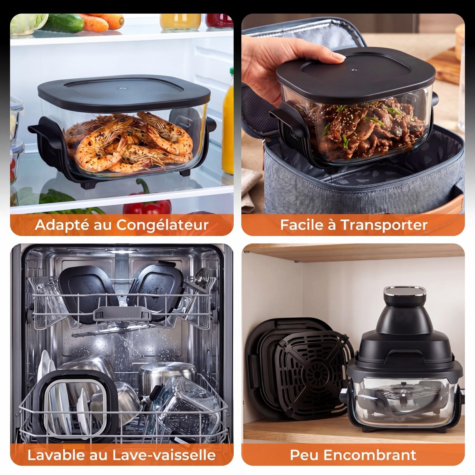 LIFEZEAL Friteuse à Air Portable en Verre 1500W avec 6 Programmes (Noir)