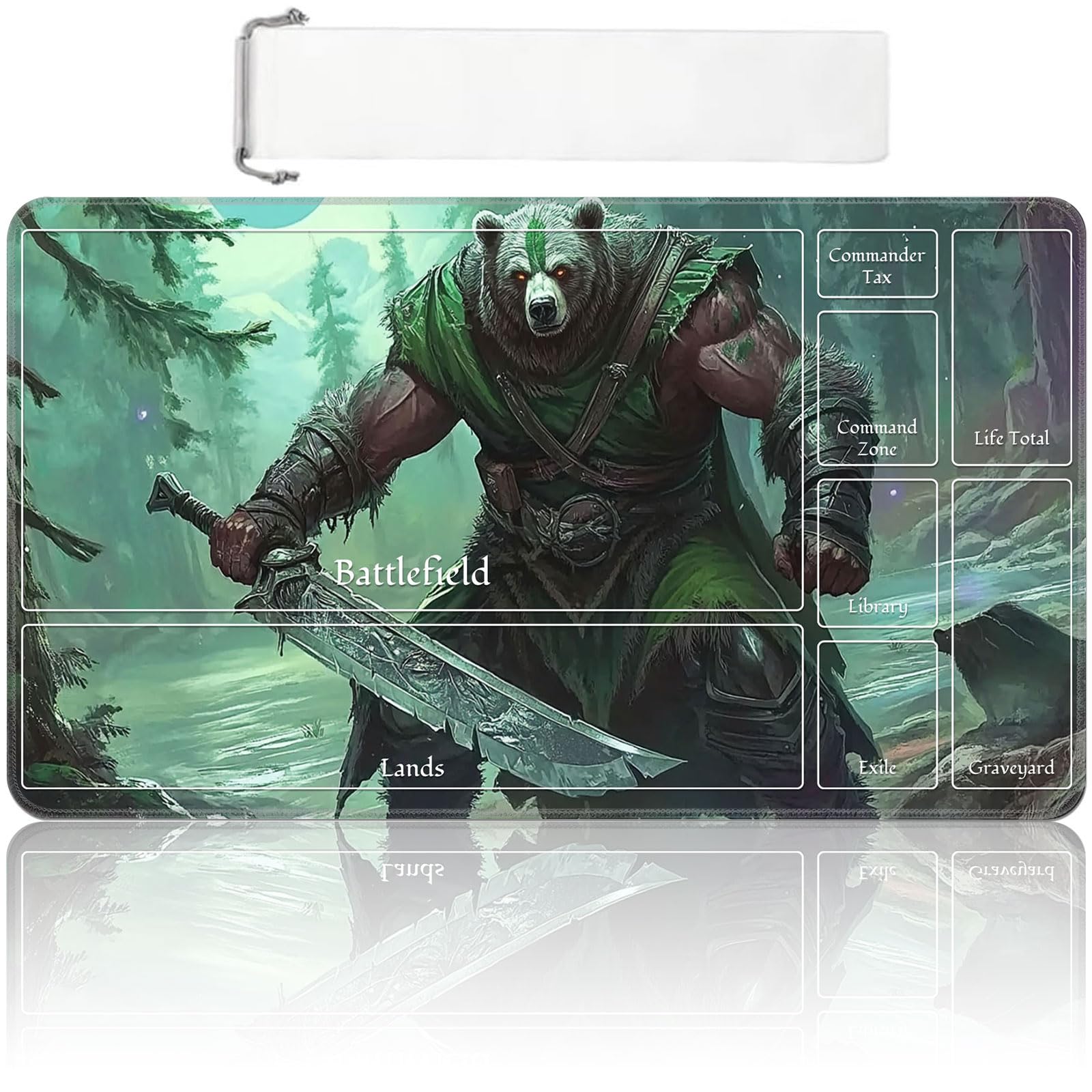 MTG Playmat with Zones 24x14 Inch – Trading Card Game Mat for Magic The Gathering, TCG Playmat with Free Storage Bag, Non-Slip Rubber Base Card Battle Play Mat, Dual Blade Warrior