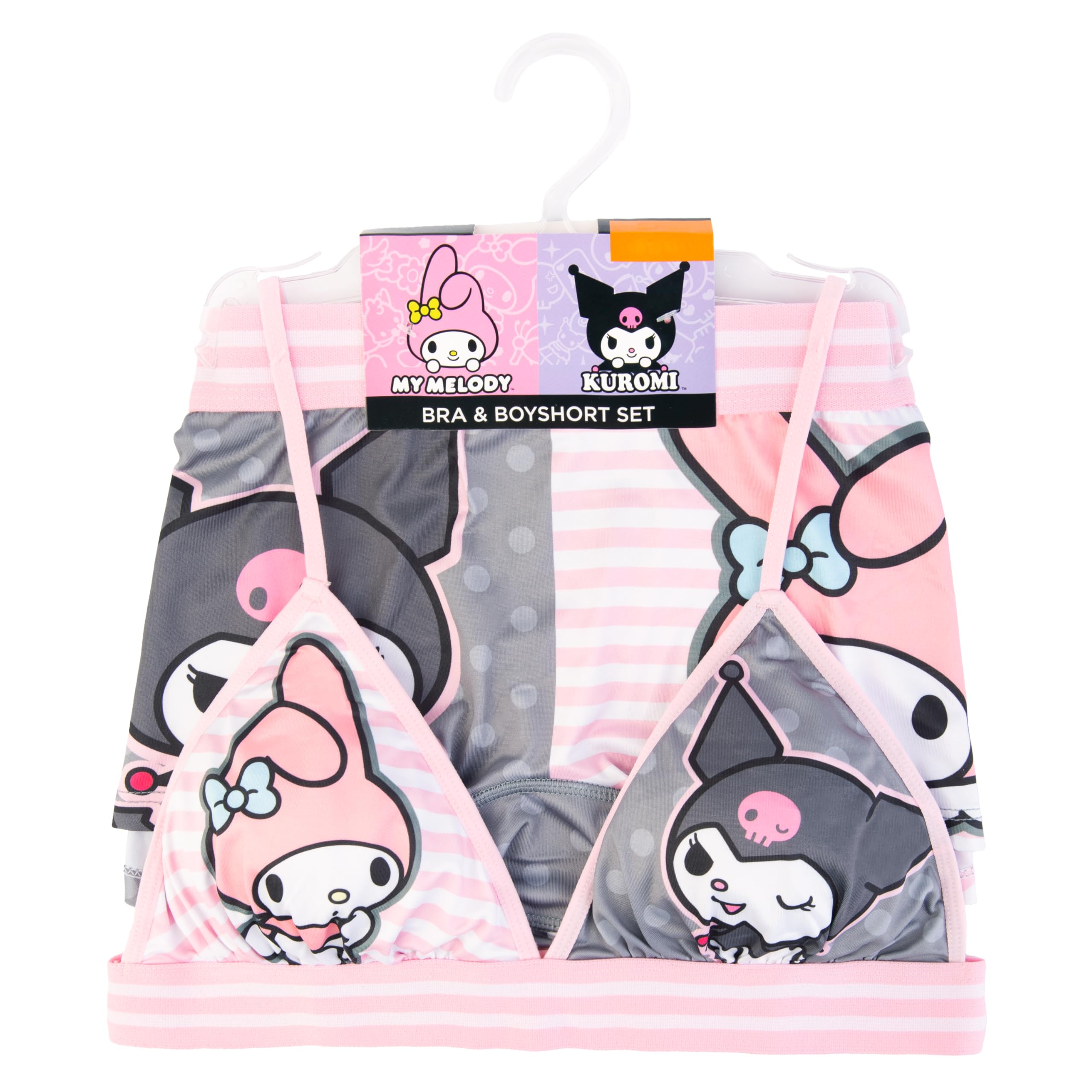 Hello Kitty womens Sports Bra & Boy Short Underwear Sets With Kuromi, Melodi, Keroppi & More in Xxxs-xl