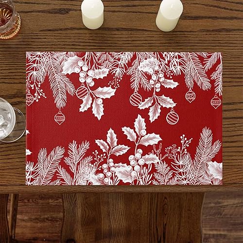 Vista 54 de Juego de 6 manteles individuales rojos para el día de San Valentín, diseño de corazón de San Valentín, resistentes al calor, lavables, manteles