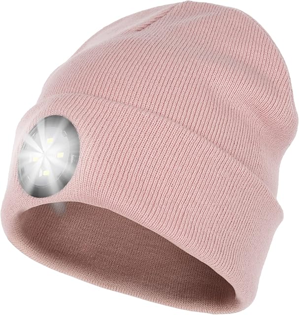 FURTALK LED Beanie Hat with Light USB Rechargeable 4 LED Head Torch Hat Night Walking Running Hat Warm Winter Hat with Light Built in Stocking fillers Ultra Bright Headlamp Gifts for Women Men Dad