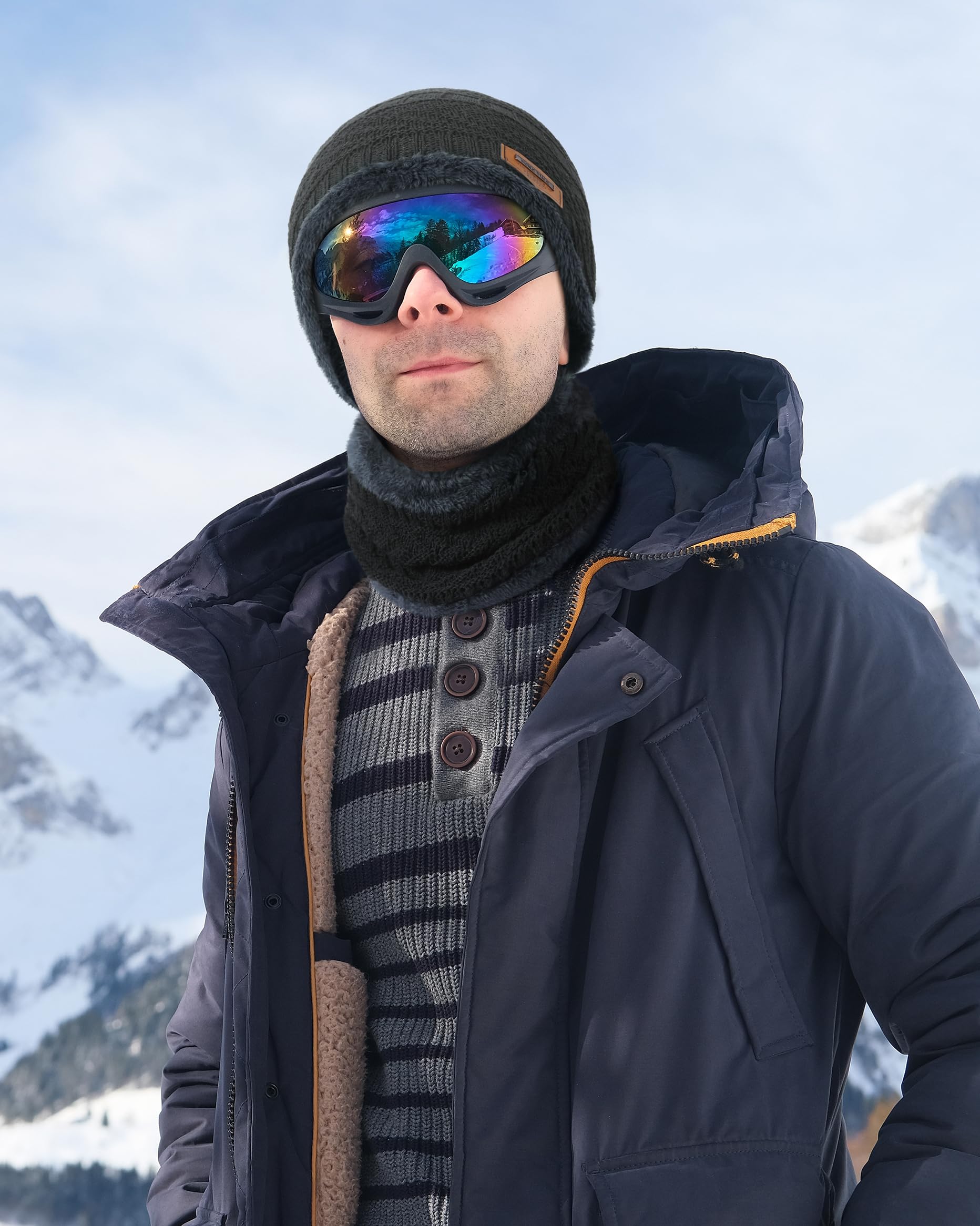 Winter Hats for Women/Men - Beanies Hats Neck Scarfs Set Warm Slouchy Beanie Snow Knit Skull Cap Gifts for Women & Men, Dark Grey