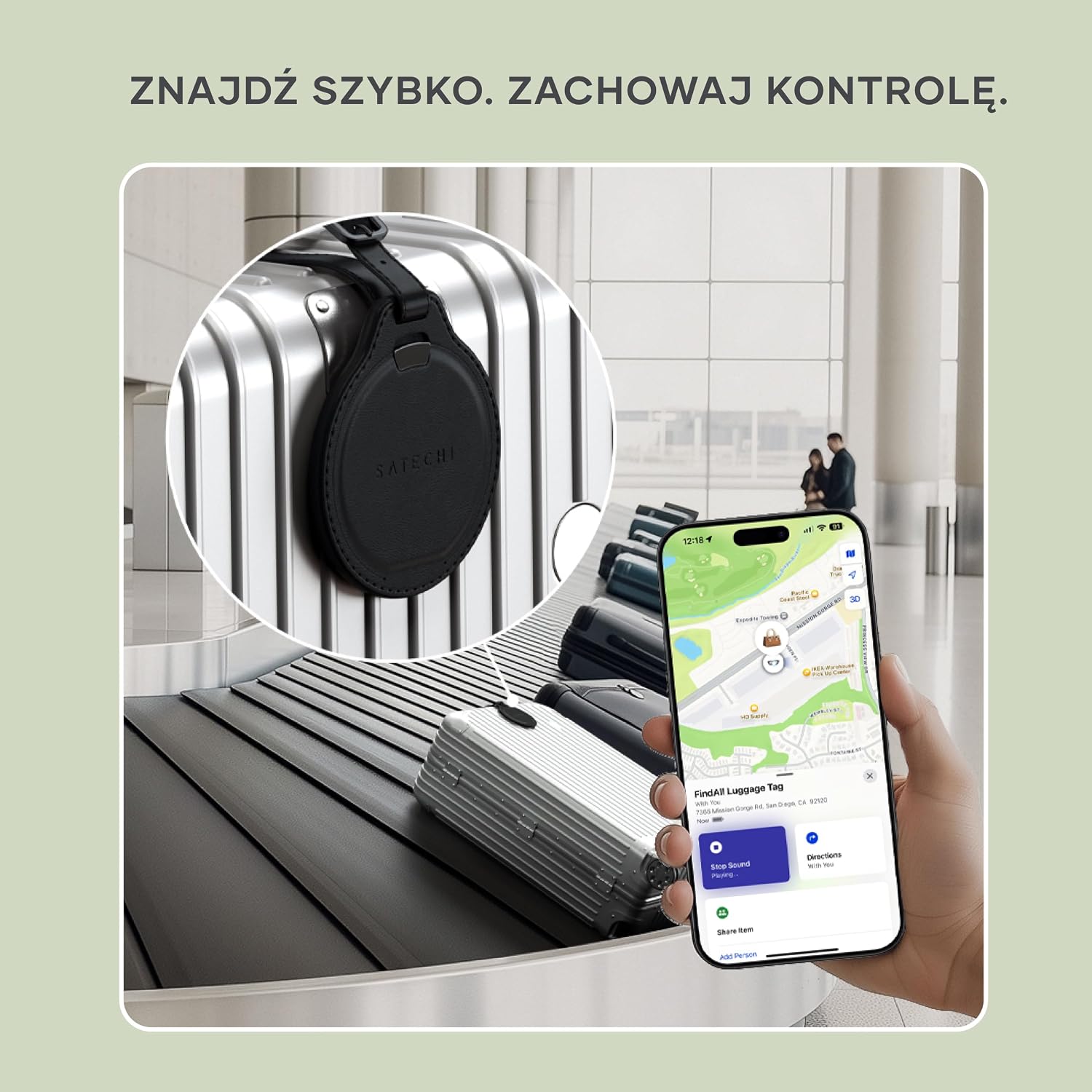 SATECHI FindAll zawieszka bagażowa z Find My czarna zgodna z TSA Apple Find My jako alternatywa dla lokalizatora GPS ładowanie bezprzewodowe powiadomienie o pozostawieniu i głośny sygnał