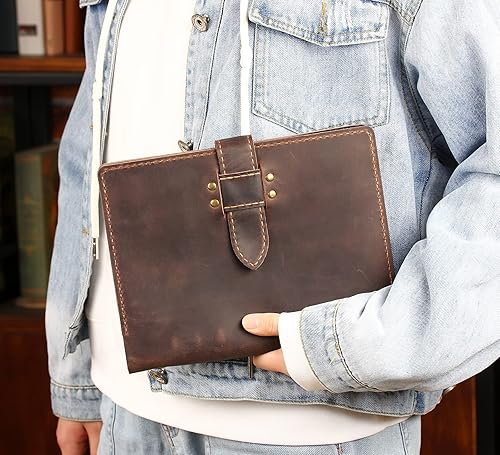 Miniatura 15 de Robrasim Funda de cuero hecha a mano para cuaderno de bocetos de 5.5 x 8.5 pulgadas, cuaderno de dibujo y estuche para lápices, cartera de cuadernos