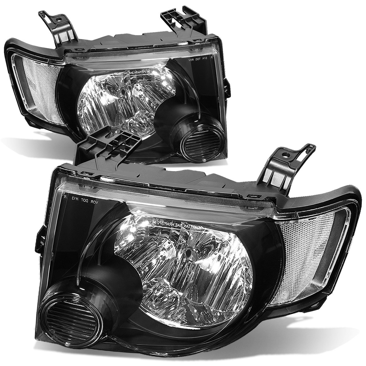 Auto Dynasty 2PCs Headlight Assembly HeadLamps Compatible with 08-12 Ford Escape, OE Style, Black Housing Clear Corner