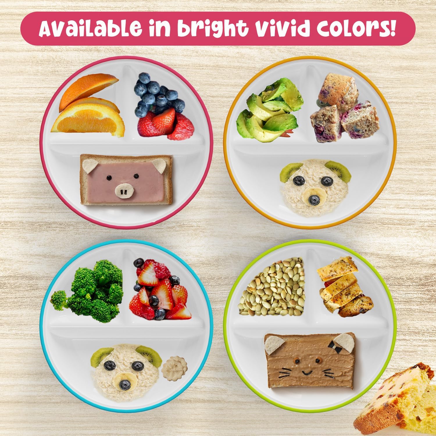 Kids Porcelain Plates with Anti-Slip Silicone Sleeves | Microwave & Dishwasher Safe | Premium Divided Toddler Plates for Eating | Perfect for Toddlers & Kids