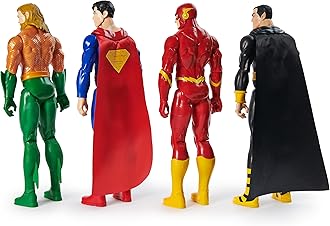 DC Comics, Action Figure 4-Pack, Aquaman, Superman, The Flash, Black Adam, 30.48cm, Collectible Superhero Kids’ Toys for Boys and Girls, Ages 3+