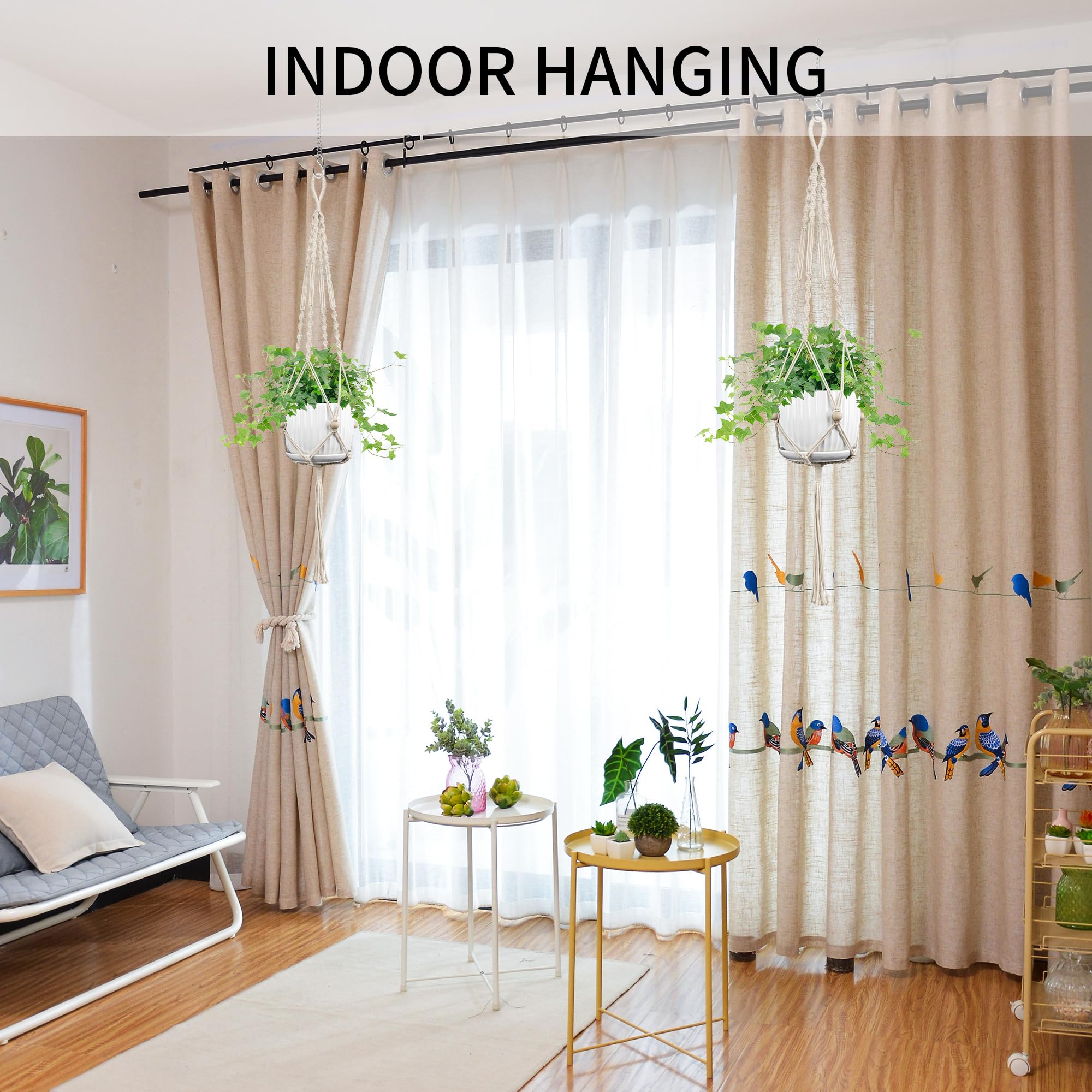 Lot de 2 cintres en macramé pour plantes, 111,8 cm, convient aux pots de 10 à 30,5 cm, extra long pour intérieur et extérieur, décoration d'intérieur bohème, ivoire (pots non inclus)