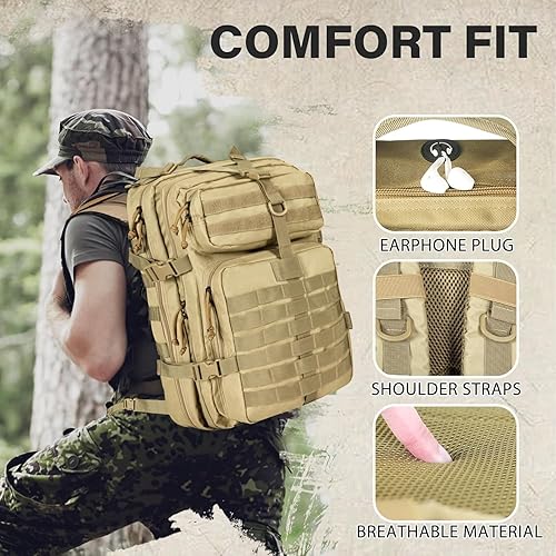 Miniatura 5 de Himal - Mochila táctica militar Mochila grande de 3 días de asalto del ejército Molle, 40L