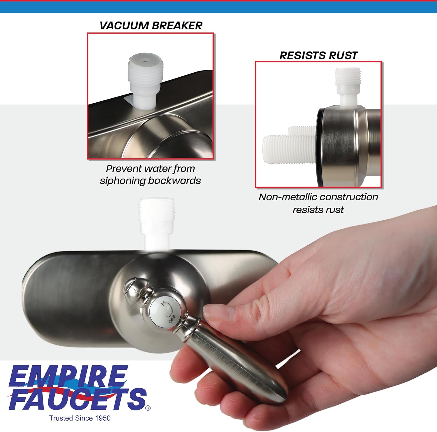 Empire Faucets RV Shower Valve Kit - 4 Inch Shower Diverter Valve and Vacuum Breaker Unit with Lever Handle, Nickel