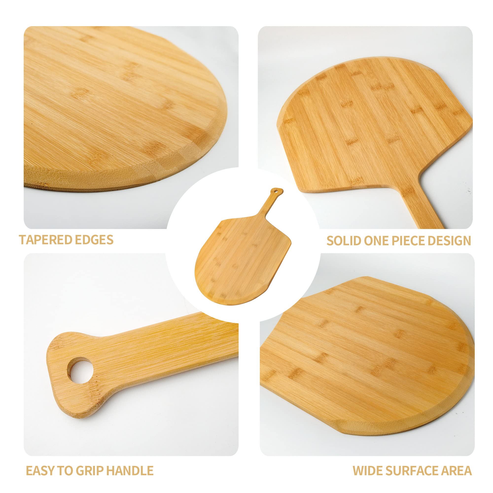 Pizzaschieber Holz, Pizzaschaufel Pizzabrett aus Bambus mit Griff, Pizza Schieber Servierplatte 29,5 cm für Pizza, Käse, Kuchen, Fleisch