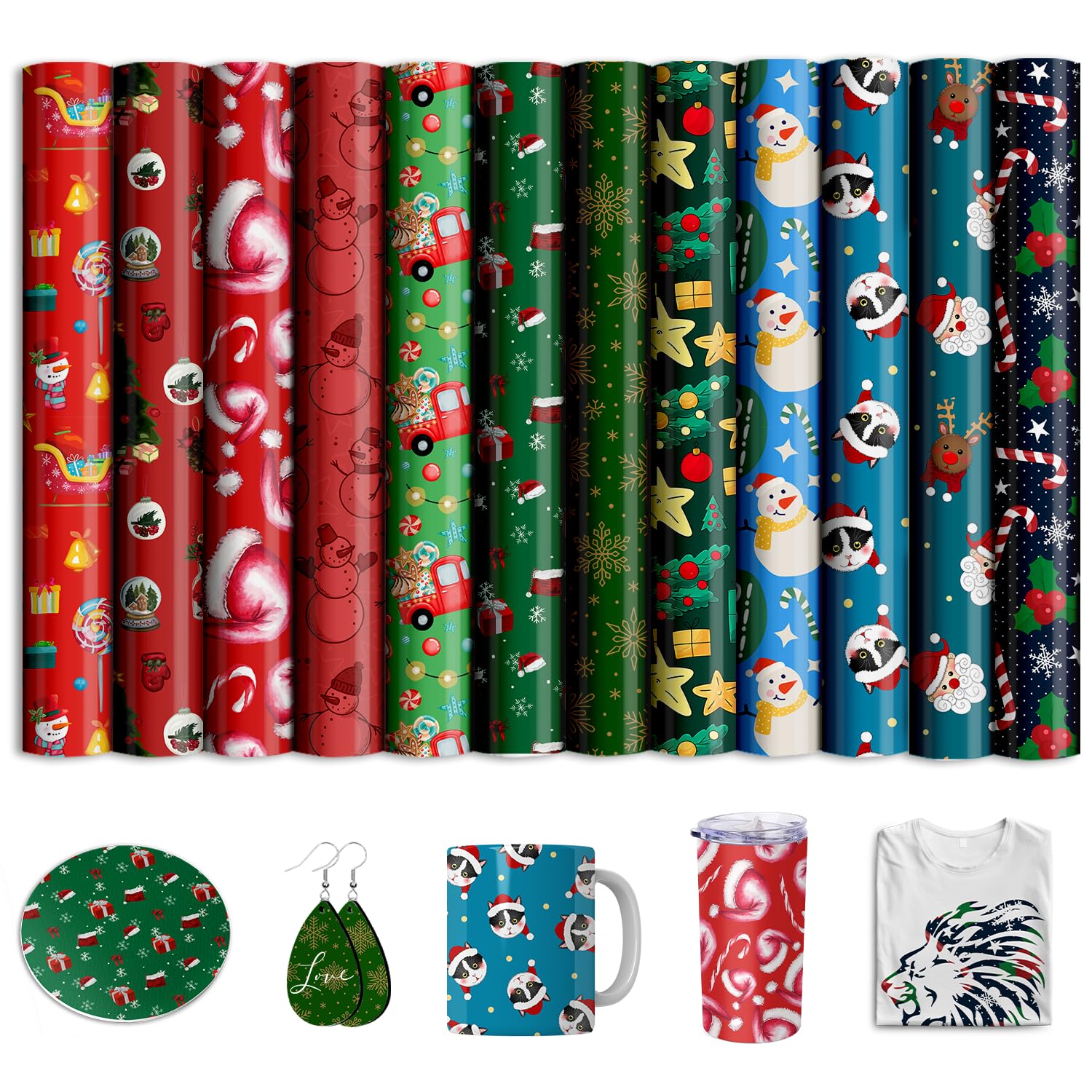 Christmas Pre-Printed Sublimation Paper for Cricut Mug Press,Infusible Transfer Ink Sheets for Tumbler T-Shirts Mugs,12" x 10",12pcs