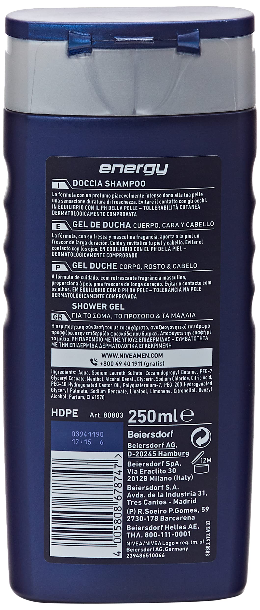 NIVEA Men Doccia Shampoo Uomo Energy - Pacco da 12 x 250 ml
