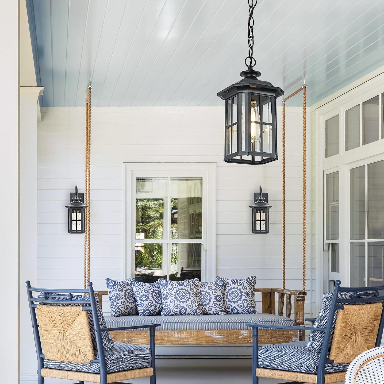 Outdoor Pendant Lights for Porch Chandelier Outdoor Hanging Light Fixture, Aluminum Gazebo Chandelier Outside Hanging Pendant Lights for Porch Patio