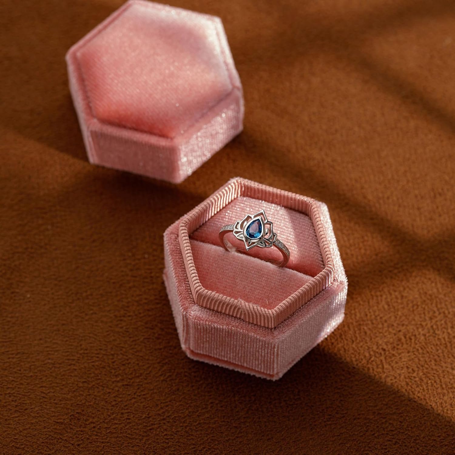 Vintage Lotus Flower Ring for Women,Daity Silver Statement Rings for Women Non Tarnish,1ct Blue Pear-Shaped CZ Engagement Ring, No Mud No Lotus Jewelry for Sisters,Inspirational Friendship Gift - Image 3