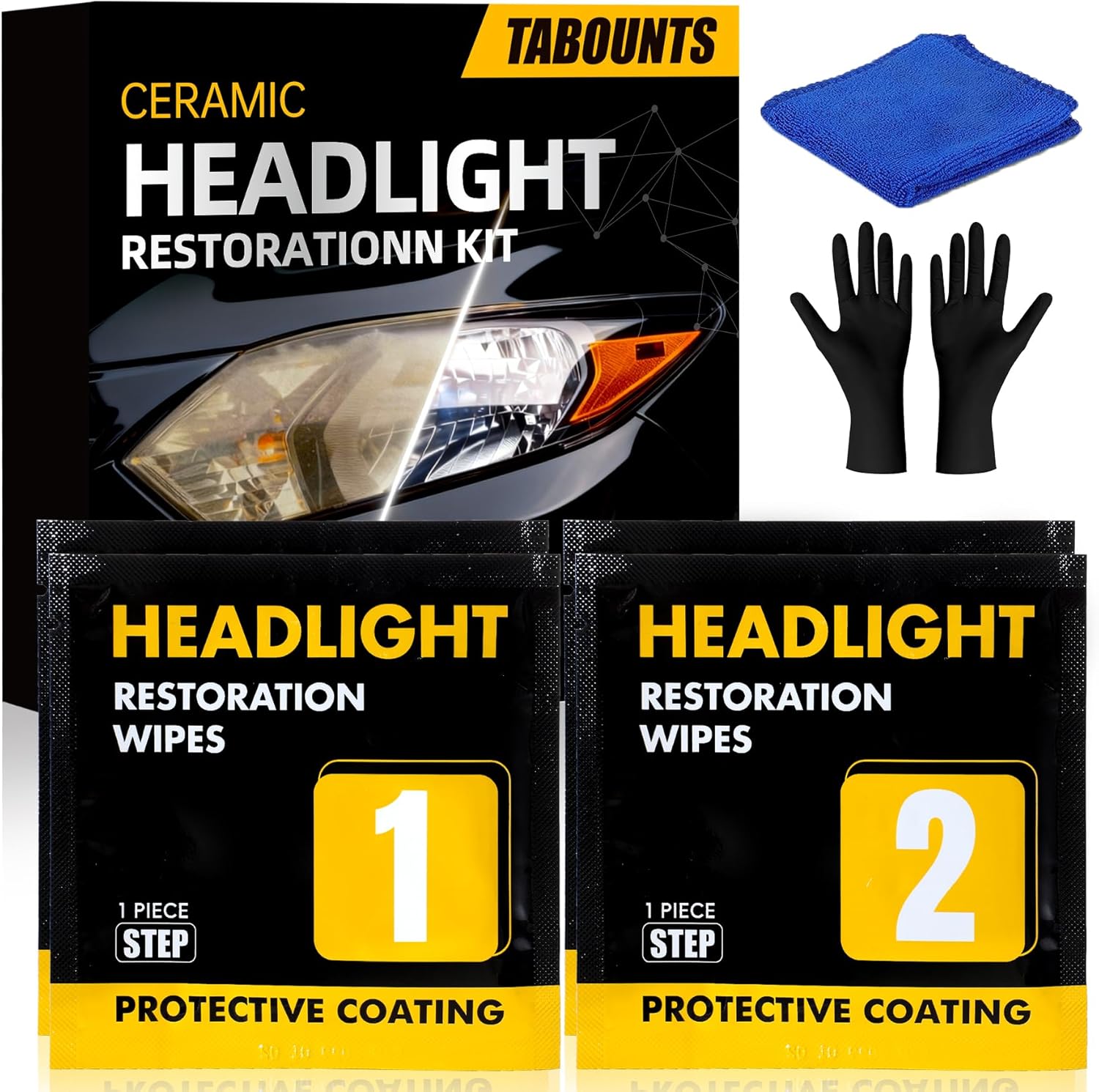 Headlight Restoration Kit,Headlight Restoration Wipes - 3-Step Cleaning System, Removes Yellowing & Oxidation, Restores Clarity, Long-Lasting UV Protection for Safer Night Driving
