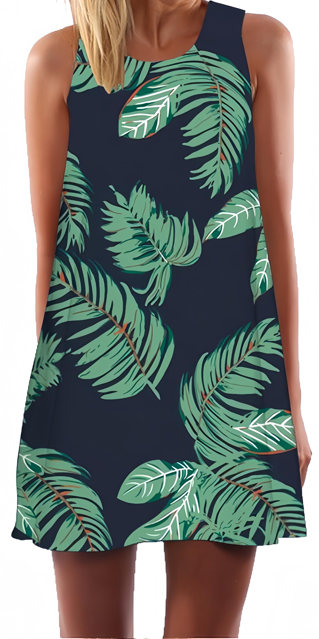 Ocean Plus Mujer Vintage Vestido Sin Mangas Cuello Redondo Vestido de Playa Vestido de Tirantes Camisetas Camisa Corta Vestido de Blusa