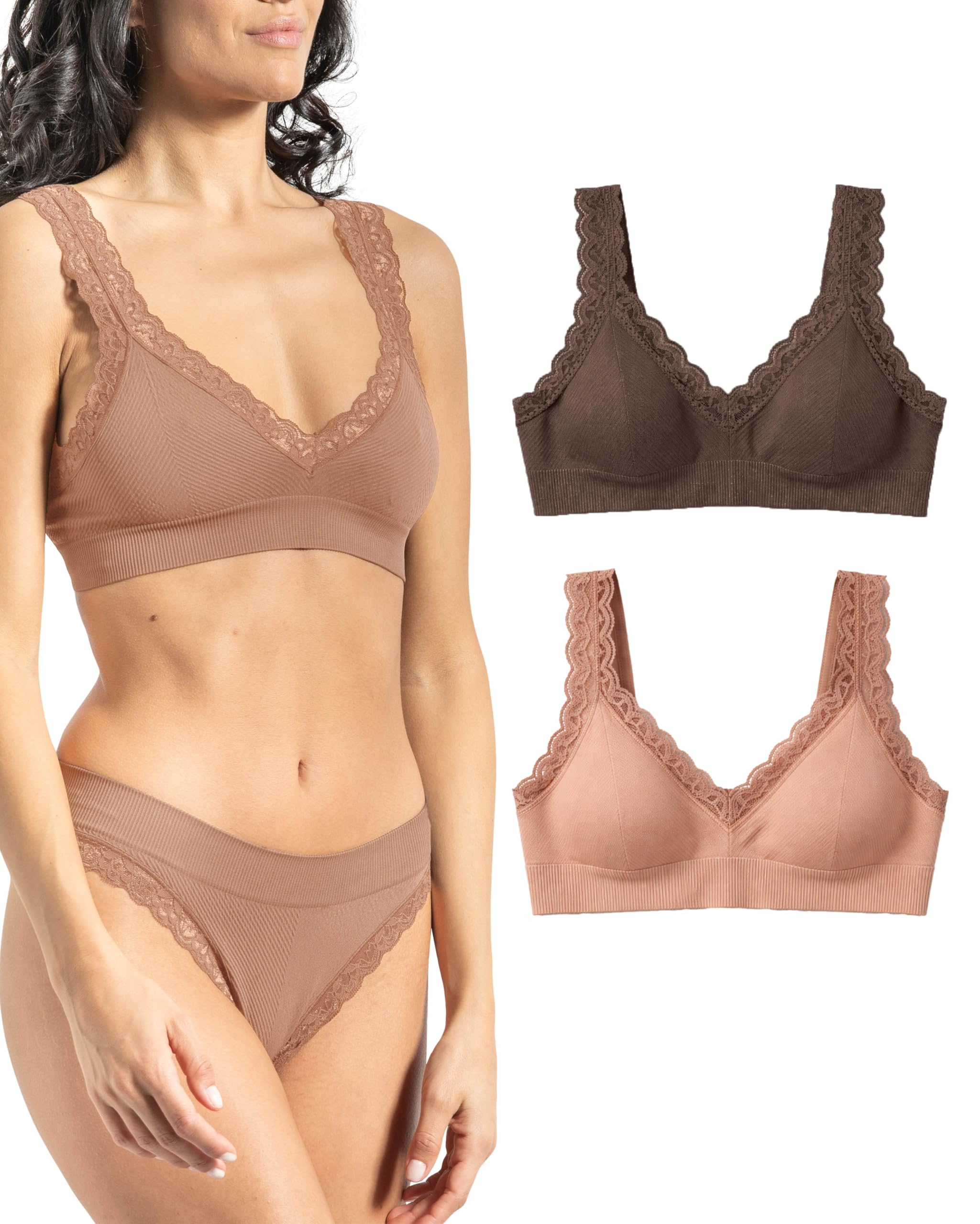 Risalti Bras for Women Ribbed Lace Pcs - Women's Bras Microfibre, Womens Bras, Bralettes for Women, Lace Bralette, Lace Bra, Ladies Bras, Wireless Bra Seamless - Made in Italy