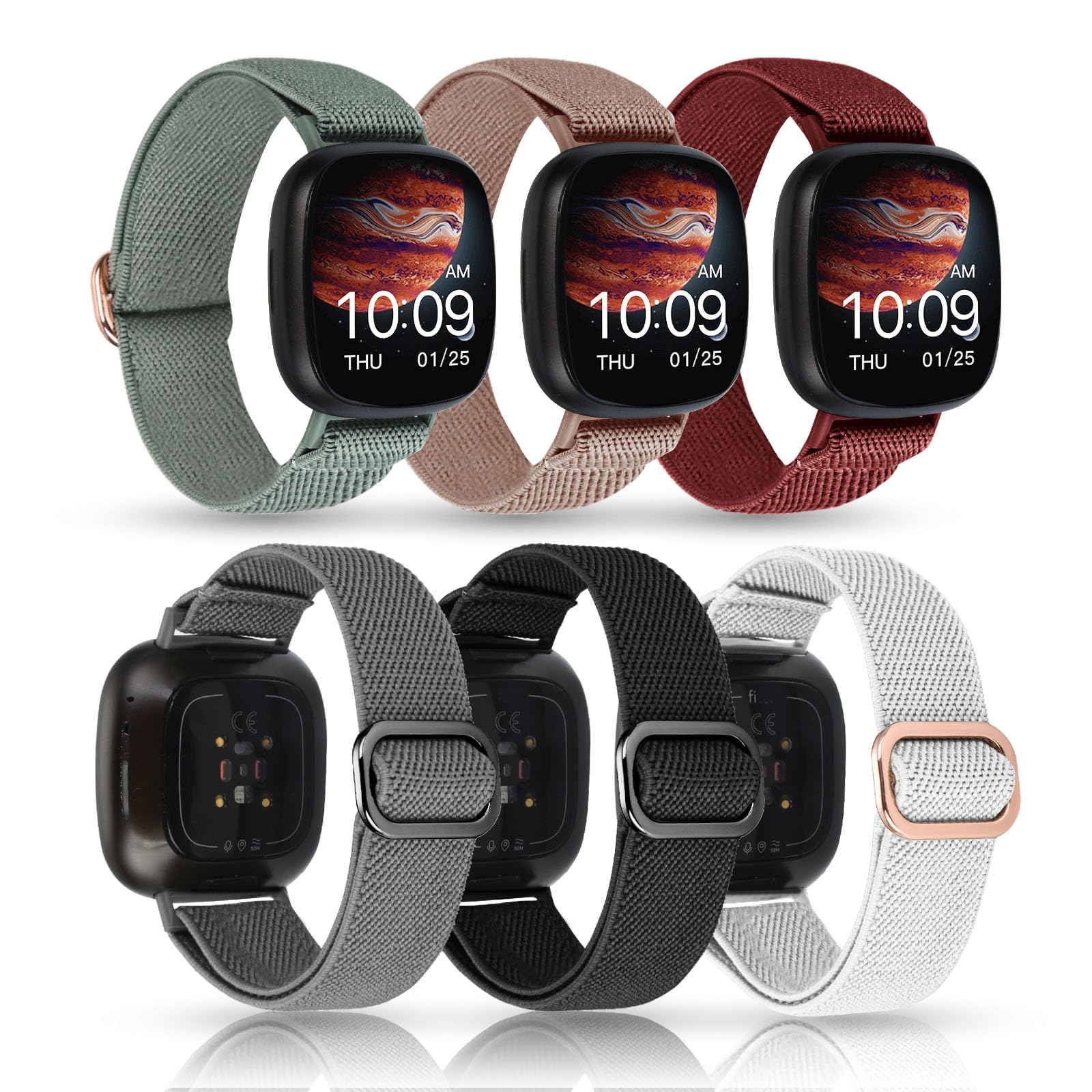 aceyoon 6 Piezas Correas Compatible con Fitbit Versa 3 /Versa 4, Ajustable Trenzado de Nylon Elástico Deportiva Correa para Hombres Mujeres de Reloj de Repuesto para Fitbit Sense/Sense 2
