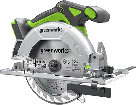 Greenworks 24V Brushless 6-1/2" Circular Saw, 4,800 RPM, Adjustable Cutting Depth 45/90, Tool Only
