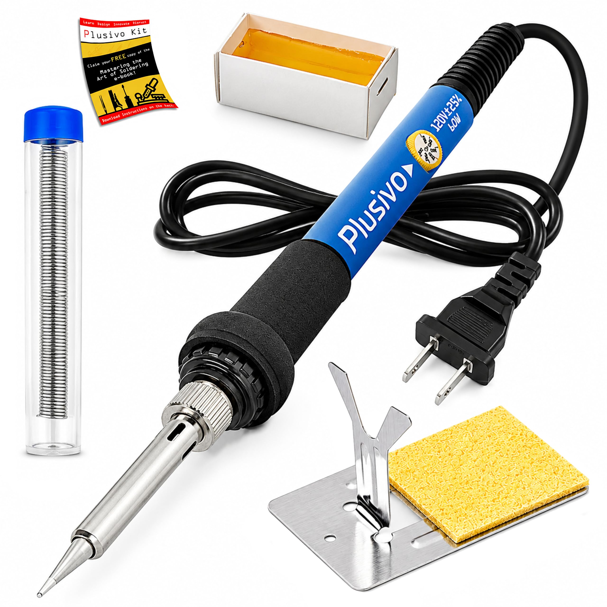 Photo 1 of Soldering Iron Kit, 60W Adjustable Temperature 5-in-1 Solder Wire, Stand, Sponge, Rosin Paste Flux, Fast Heating Desoldering Tool for Electronics Repair Hobby DIY 120 V US Plug