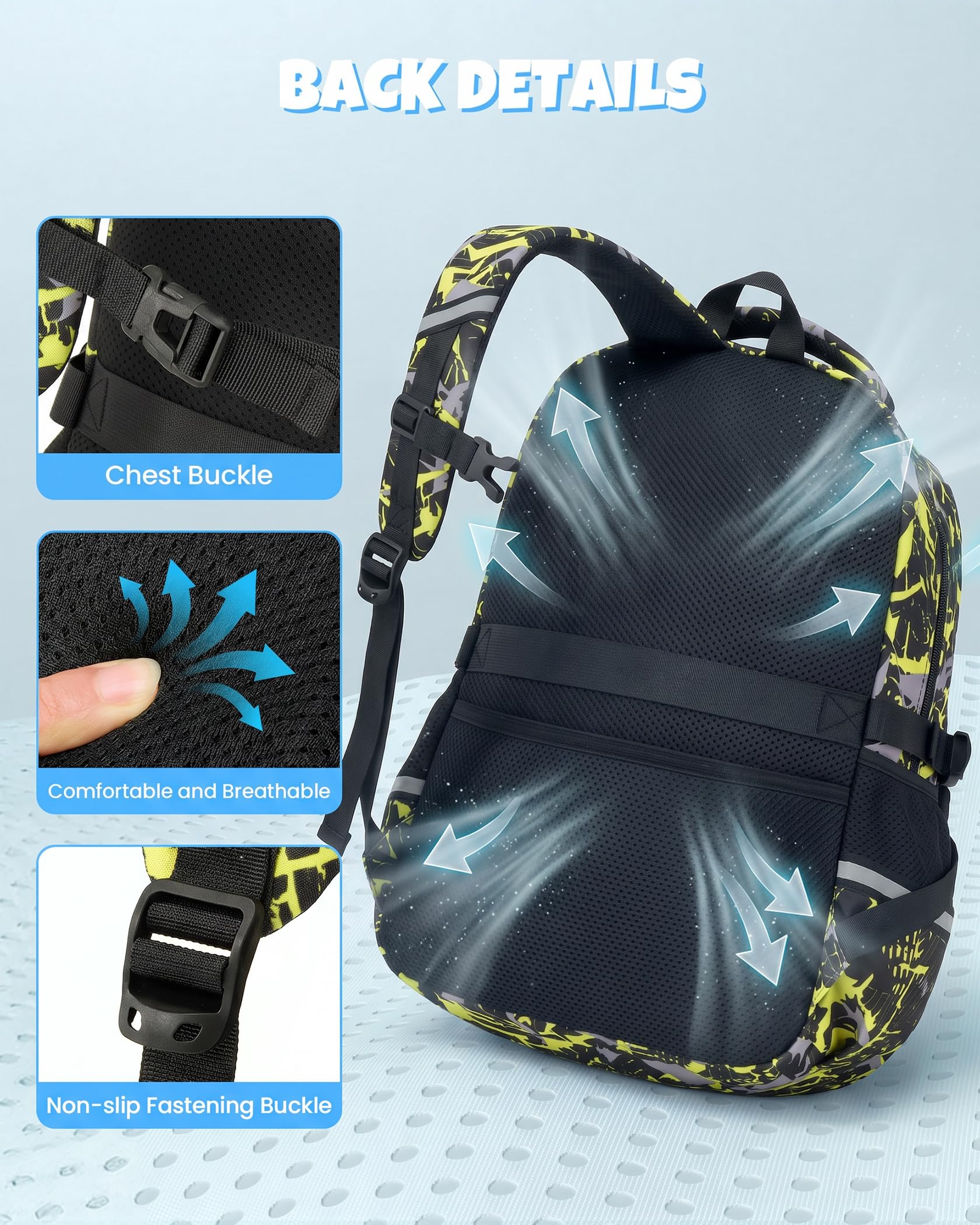Amythe Zaino Scuola Ragazzi 8 a 12 anni Luminoso 3 Pezzi Set Leggero, Gelb | Impermeabile 3 Pezzi Riflettente moderno Giallo Daypack Multitasche Capiente Resistente per Scuola Viaggio Escursione