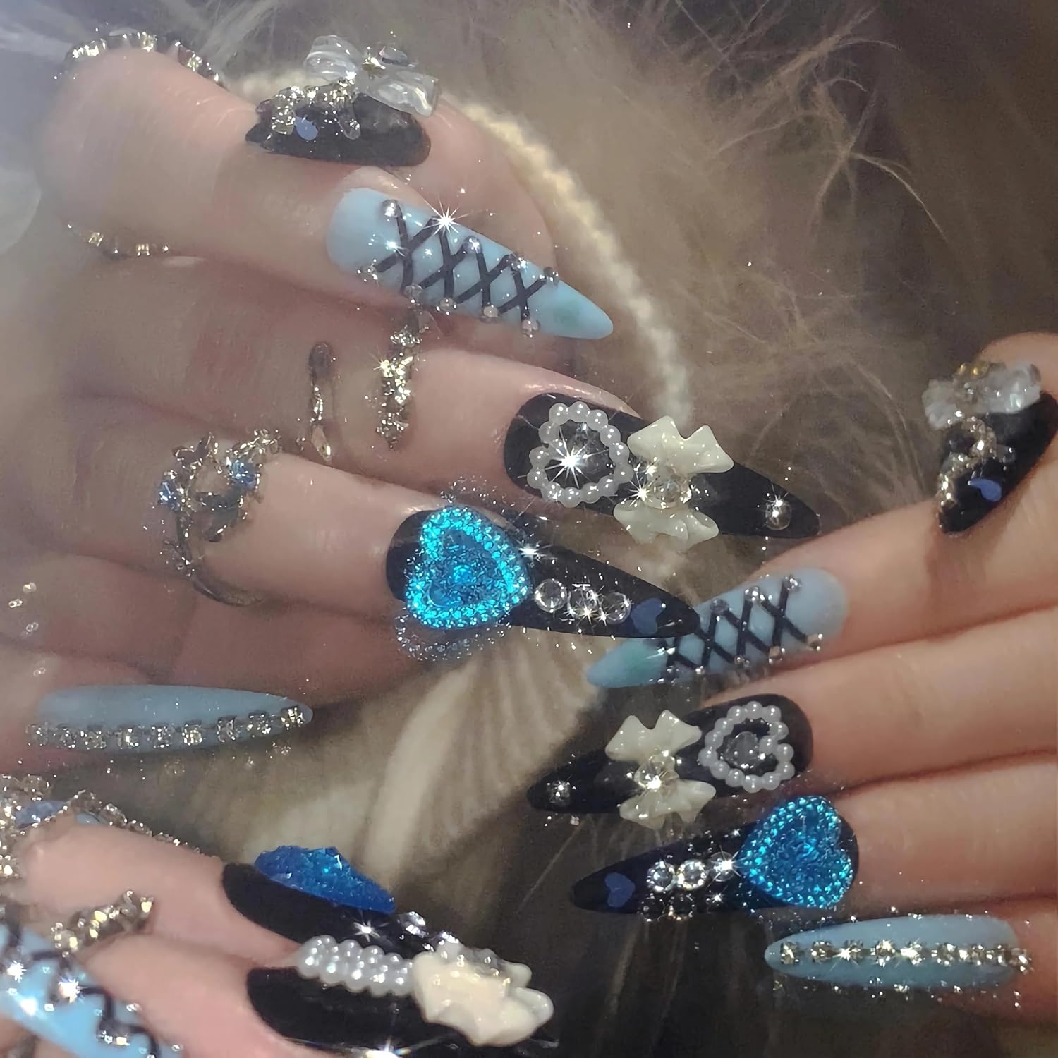 BABALAL Gothic Press On Nails - Long Stiletto Glam