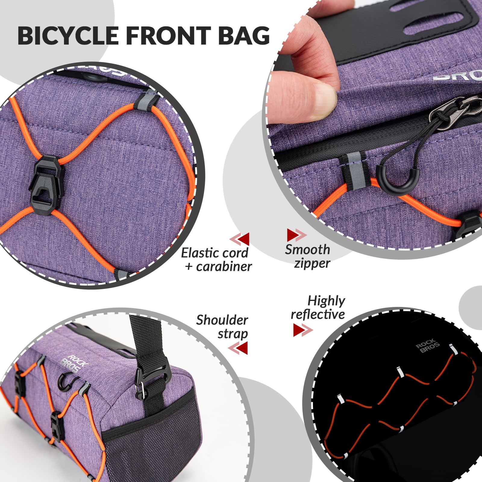 ROCKBROS Lenkertasche Fahrrad, Fahrradtasche Vorne am Lenker 2,2 L mit Schultergurt, Wasserabweisend & Reflektierend, Handlebar Bag für MTB, Rennrad, Gravel, E-Bike und Citybike, Lila