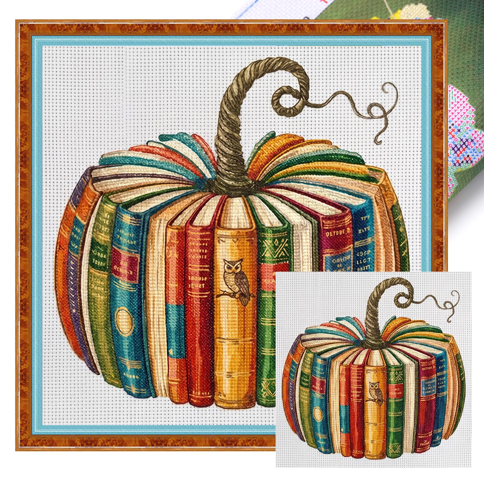 POETRYDRAW Pumpkin-Owl 18CT DIY Embroidery Kit, 15.75x15.75 Inch Stitching Starter Kit for Beginners & Adults, Cross Stitch Art & Home Decor (18CTAFF-2097 C 40X40)