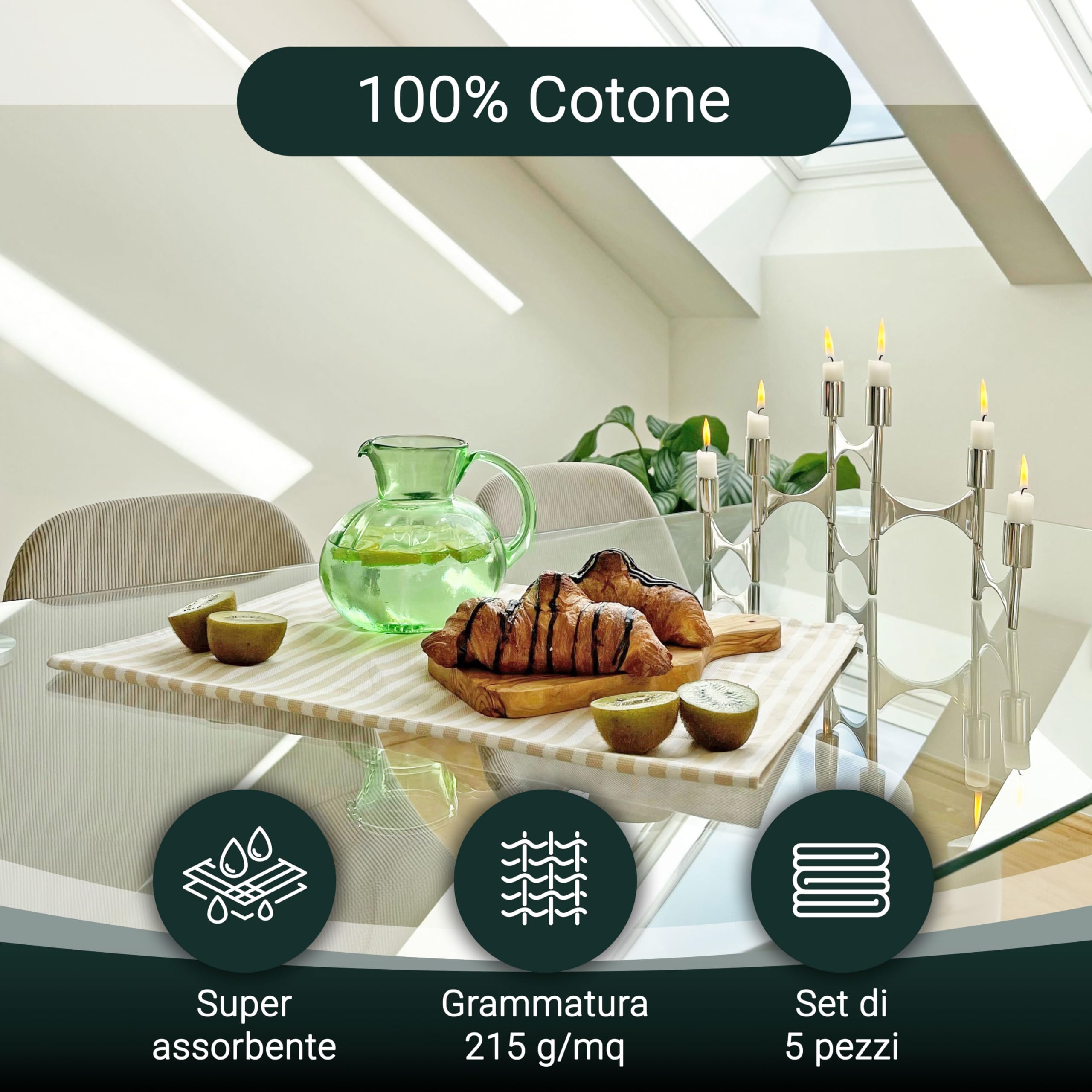 Strofinacci In Cotone ZOLLNER - 5 Pezzi 50x70 Cm, Righe Grigie E Bianche - Lavabili A 60°C, OEKO-TEX - Foto 14