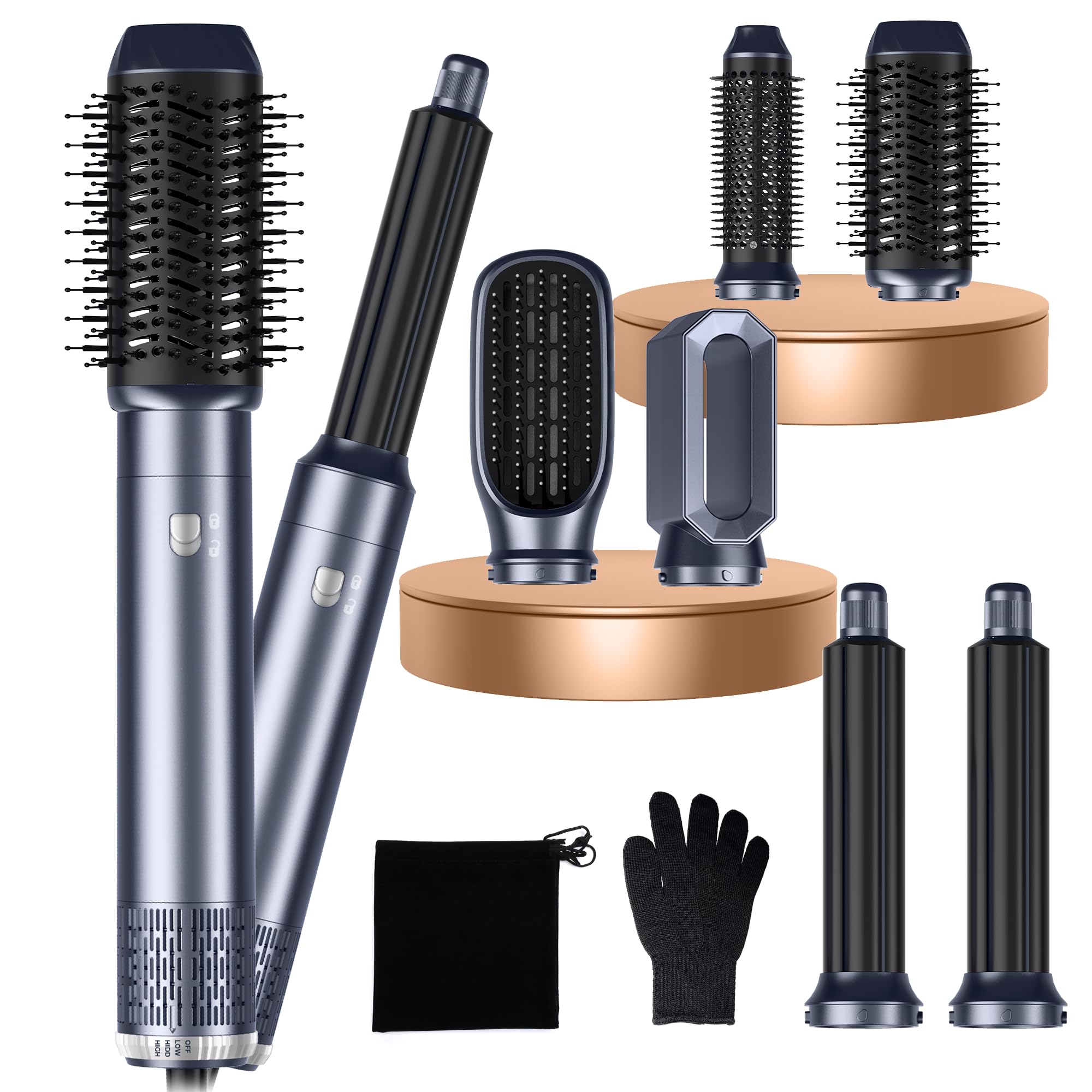 Haarstyler Airstyler 6 in 1 Hairstyler mit Stylingbürsten, Rundbürstenföhn, Warmluftbürste, Hot Brush, Lockenstab Automatisch für Glätten, Trocknen, Locken, Volumen, 1000W