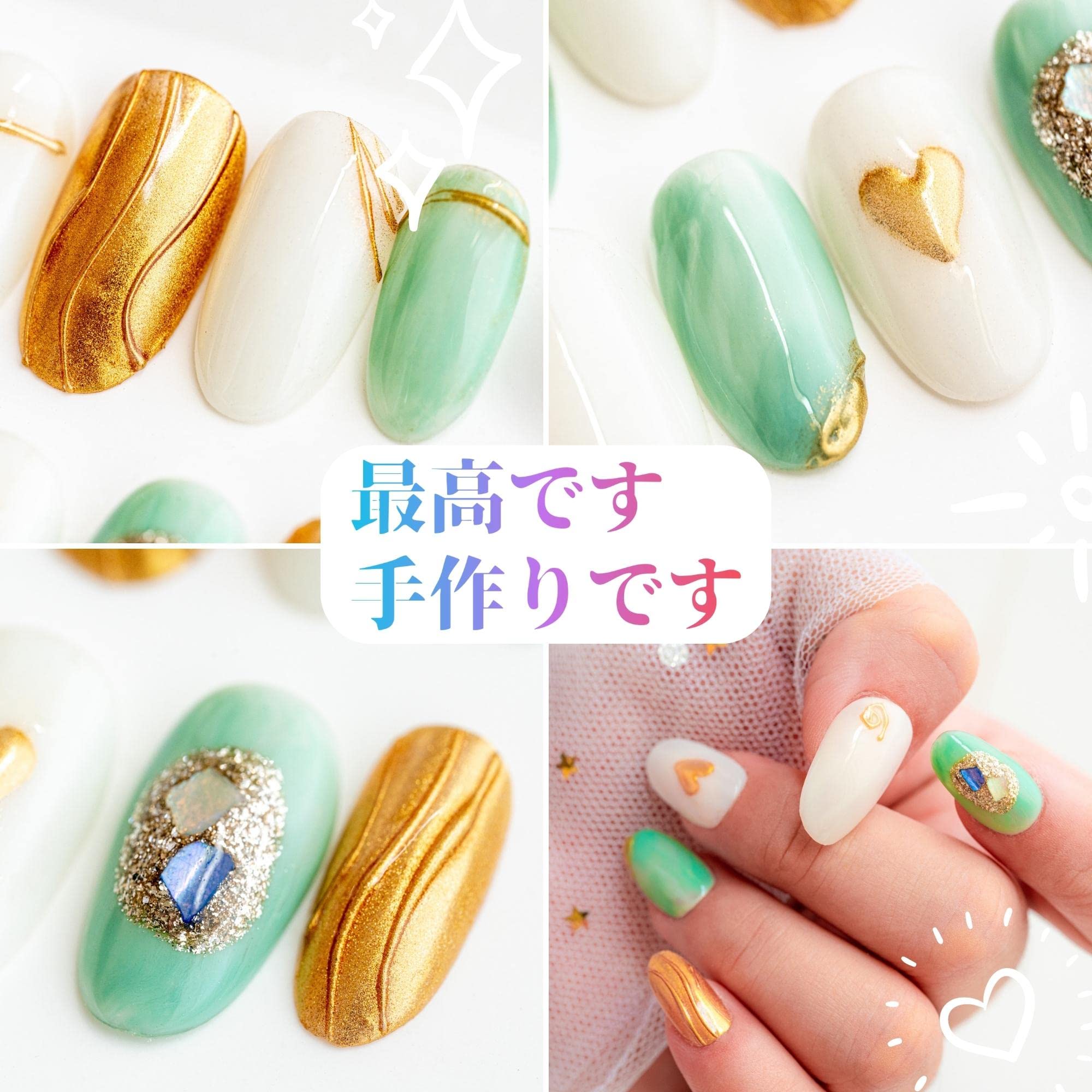 Sun&Beam Nails Handmade Press On Nail Medium Oval White Acrylic Fake Tip 3D Irregular Design Art Charms Cute with Storage Box 10 Pcs (L) - Image 2