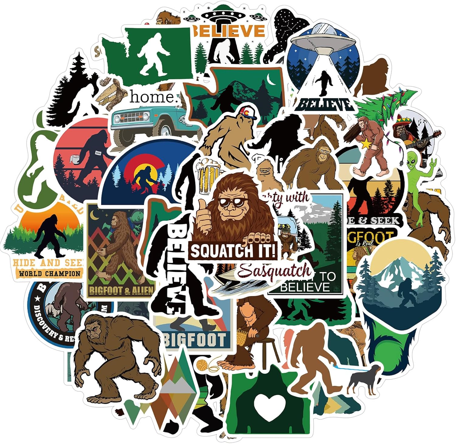 Bigfoot Outdoor Nature Vinyls Stickers 50Pcs Laptop Sticker Waterproof Stickers Luggage Skateboard Water Bottle Stickers Decal Bicycle Bumper Snowboard Phone Case Decorate Gift for Kids - Image 3