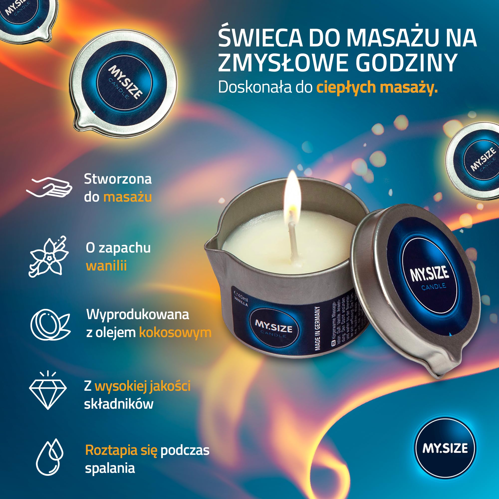 MY.SIZE Świeca do masażu wanilia 40ml I Wosk relaksacyjny o zapachu waniliowym I Wosk z naturalnych surowców i olejem kokosowym