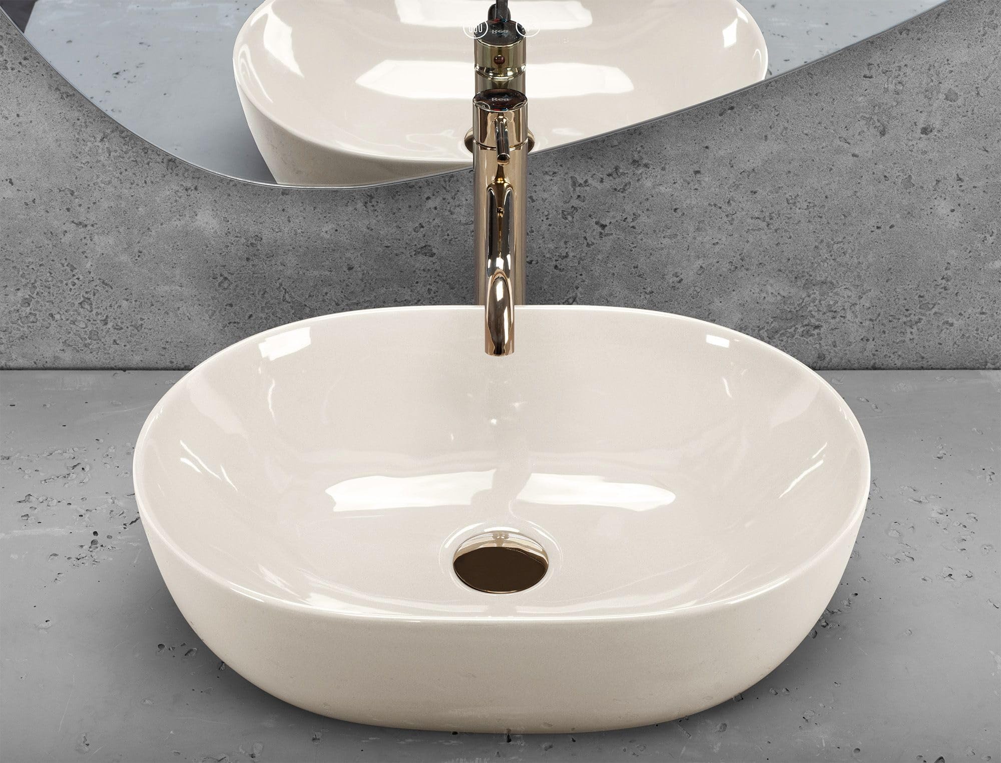 Rea - Lavabo Da Appoggio Lisa Shiny In Ceramica,Bianco, Ovale 49X35X14cm