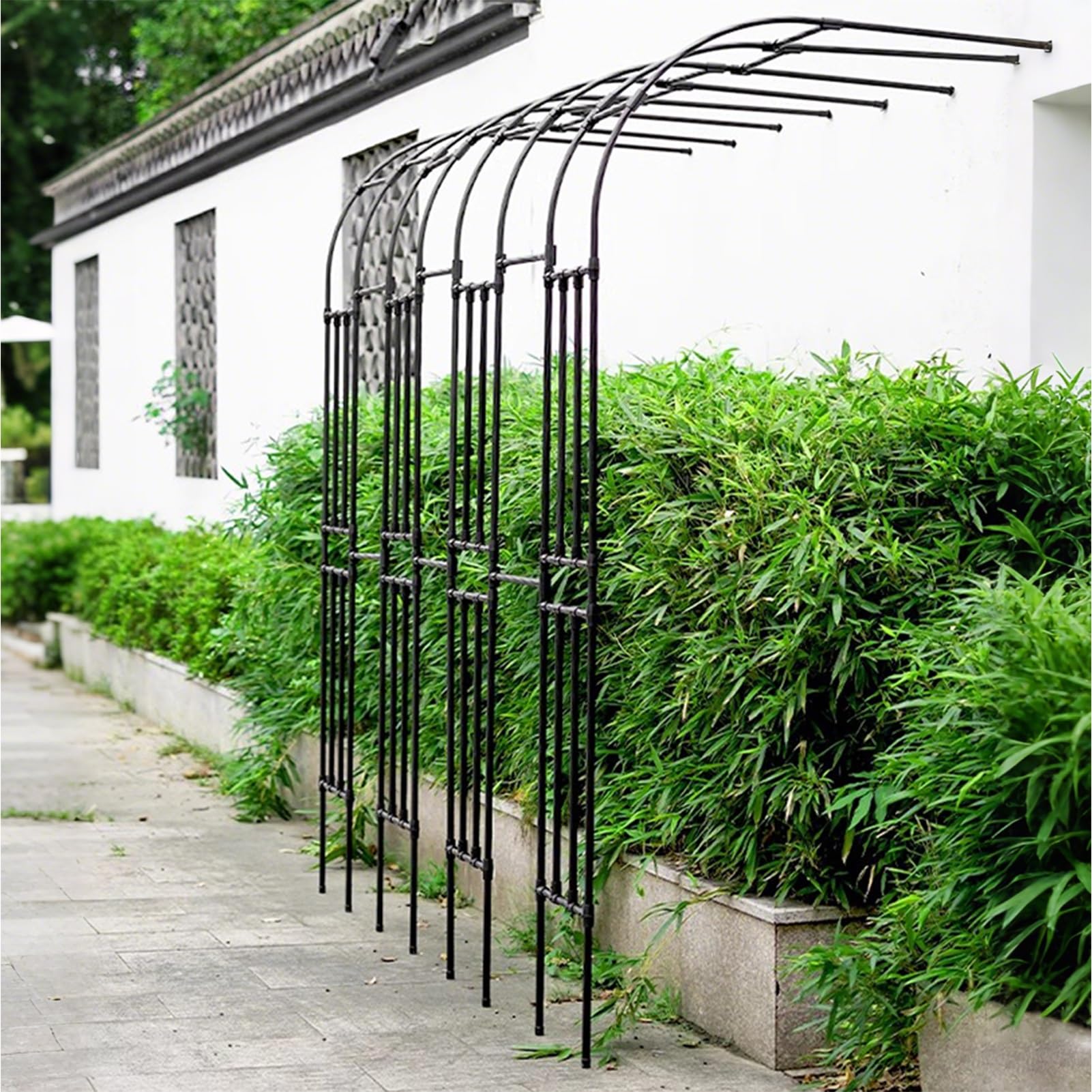 Metall-Gartenbogen – Wandmontiertes halbes Rankgitter für Kletterpflanzen – Stützbogen für den Außenbereich für Rosen, Hochzeiten und Terrassen (120 x 240 x 40 cm) – schwarzes Finish