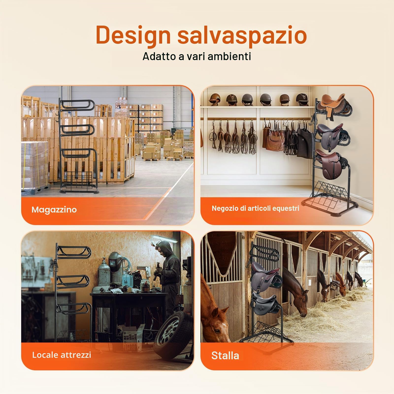 VEVOR Supporto per Sella Autoportante, Supporto per Sella a 3 Livelli, Supporto per Coperta Sella Resistente con Livelli Rimovibili Rotanti, Supporto per Sella Inglese Western, 76,2 x 76,2 x 173,9 cm