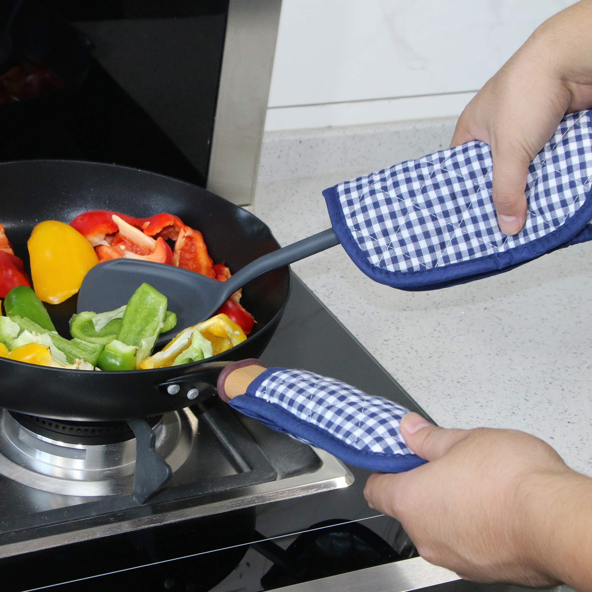 Topflappen für Küche, Baumwolle Topflappen mit großer Hitzebeständigkeit, Hot Pads, Untersetzer zum Kochen und Backen 5er Set Blau